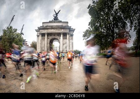People Competing In a Mass Participation Running Event In London Stock Photo