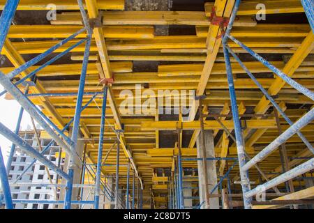 Construction equipment. Construction site work. Concrete formwork