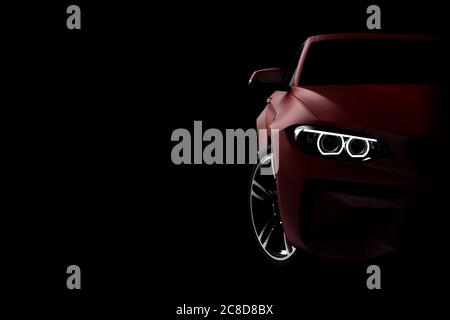 Front view of a generic and brandless red modern car. 3D illustration Stock Photo