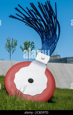 Large sculpture of wheel typewriter eraser with brush in Olympic Sculpture Park in Seattle, Washington.  Image taken in 2009. Stock Photo