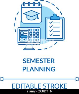 Semester planning concept icon. Academic plan. Students studying calendar. Distance education idea thin line illustration. Vector isolated outline RGB Stock Vector