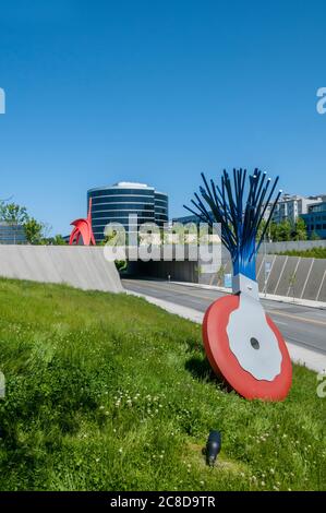 Large sculpture of wheel typewriter eraser with brush in Olympic Sculpture Park in Seattle, Washington.  Image taken in 2009. Stock Photo