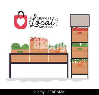 vegetables shelves with support local business design of retail buy and market theme Vector illustration Stock Vector