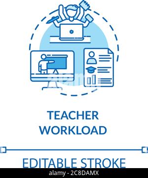 Teacher workload concept icon. Elearning. Multitasking. Remote learning. Distance tutoring idea thin line illustration. Vector isolated outline RGB co Stock Vector