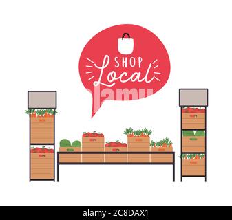 vegetables shelves with shop local inside bubble design of retail buy and market theme Vector illustration Stock Vector