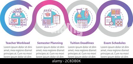 Distance learning elements vector infographic template. Semester planning. Presentation design elements. Data visualization with 4 steps. Process time Stock Vector