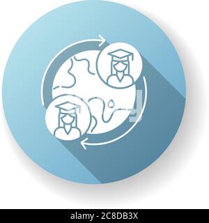 Exchange program blue flat design long shadow glyph icon. International students swap. Opportunity for studying in foreign university. Education abroa Stock Vector