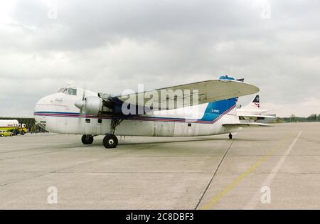 A Bristol 170 Freighter 31 registration C-FDFC taxi-ing from the British Airways hangar at London's Heathrow Airport in April 1996. Stock Photo