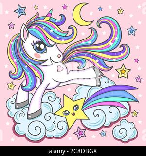 Cute magical unicorn. Print for t-shirt. Romantic hand drawing illustration  for children Stock Vector Image & Art - Alamy
