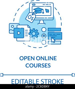 Open online courses concept icon. Distance learning. Massive free lessons. Internet education platforms idea thin line illustration. Vector isolated o Stock Vector