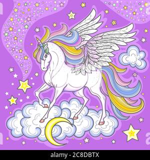 Pretty Rainbow Unicorn and Stars - Unicorns - Posters and Art