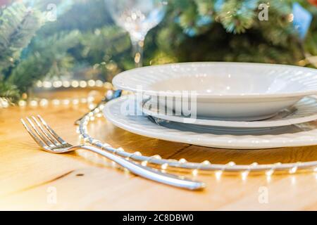 Christmas table setting. Beautiful festive background. Stock Photo