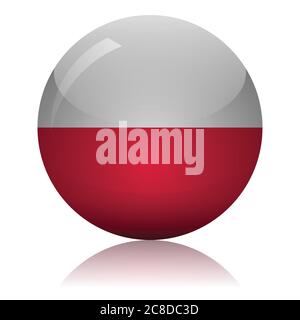 Polish flag glass ball on light mirror surface vector illustration Stock Vector