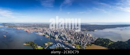 Downtown Vancouver, British Columbia, Canada. Aerial Panoramic View Stock Photo