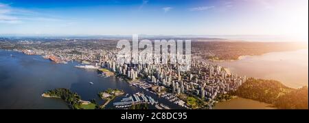 Downtown Vancouver, British Columbia, Canada. Aerial Panoramic View Stock Photo