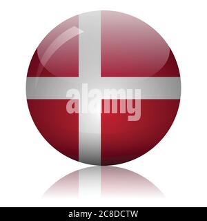 Danish flag glass ball on light mirror surface vector illustration Stock Vector