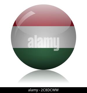 Hungarian flag glass ball on light mirror surface vector illustration Stock Vector