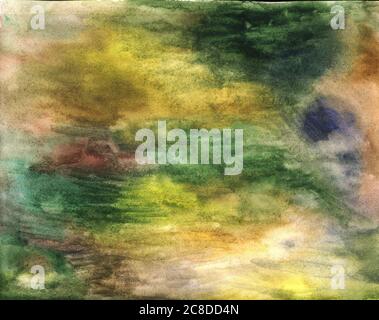 Green and blue watercolor texture. Hand drawn aquarelle pattern for design. Artistic grunge backdrop. Raster illustration. Stock Photo