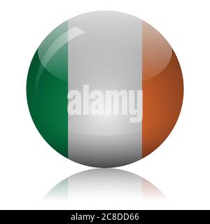 Irish flag glass ball on light mirror surface vector illustration Stock Vector