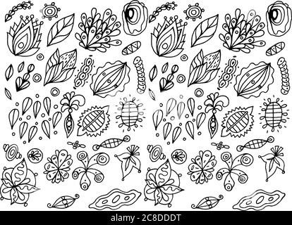 Floral doodle line art. Adult coloring page. Abstract pattern with floral motifs. Bohemian and hippie style. Vector illustration. Stock Vector