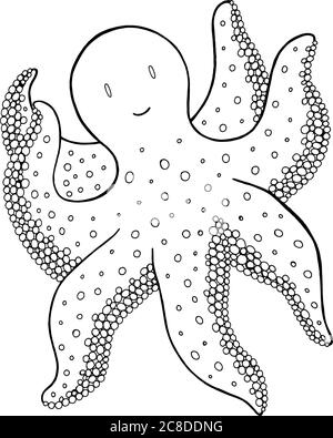 Cute kawaii octopus - coloring page for adults and kids. Marine animal line drawing. Vector illustration. Stock Vector