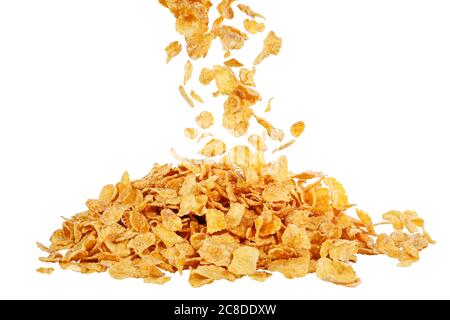 falling corn flakes isolated on white Stock Photo