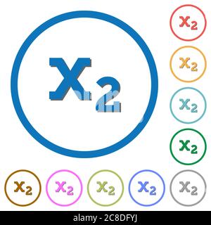 Subscript flat color vector icons with shadows in round outlines on white background Stock Vector