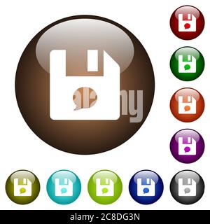 File comment white icons on round glass buttons in multiple colors Stock Vector