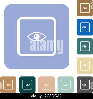 Preview object white flat icons on color rounded square backgrounds Stock Vector