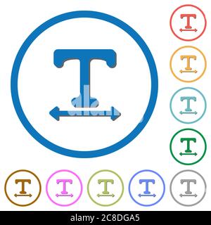 Adjust font width flat color vector icons with shadows in round outlines on white background Stock Vector