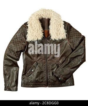 brown leather jacket isolated on white Stock Photo