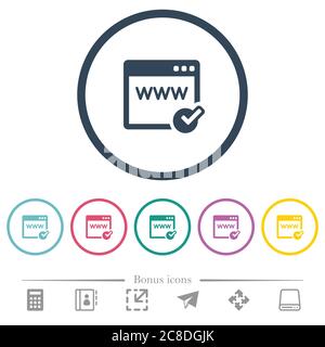 Domain registration flat color icons in round outlines. 6 bonus icons included. Stock Vector
