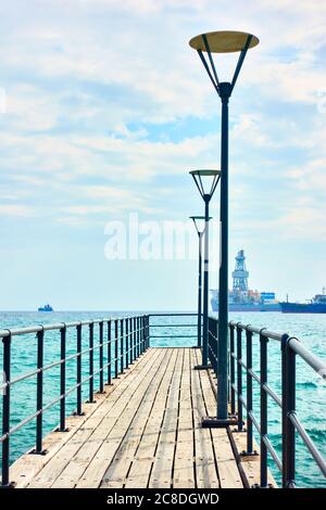 Part of walking pier by the sea in Limassol, Cyprus - Landscape Stock Photo