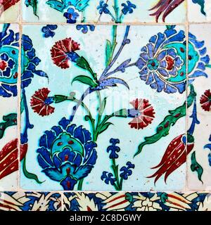 Ancient turkish glazed ceramic tiles with floral pattern Stock Photo