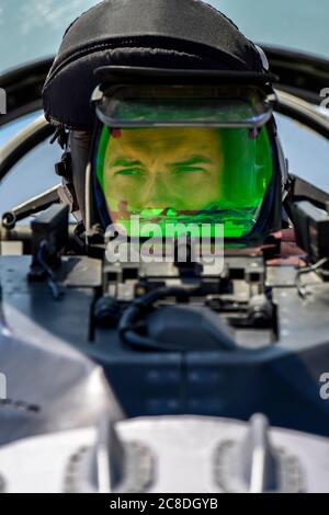 U.S. Air Force 1st Lt. T.J. Copic, an F-16 fighter pilot assigned to the Ohio National Guard’s 180th Fighter Wing, prepares for a training flight in an F-16 Fighting Falcon at the 180FW in Swanton, Ohio, June 30, 2020. The 180FW is the only F-16 fighter wing in the state of Ohio, whose mission is to provide for America; protection of the homeland, effective combat power and defense support to civil authorities, while developing Airmen, supporting their families and serving in our community.   (U.S. Air National Guard photo by Senior Airman Kregg York)