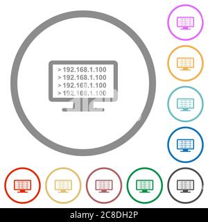 Ping remote computer flat color icons in round outlines on white background Stock Vector