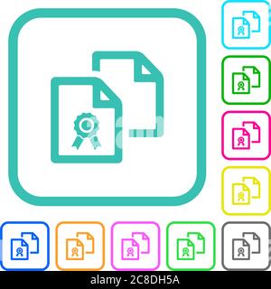 Copy certificate vivid colored flat icons in curved borders on white background Stock Vector