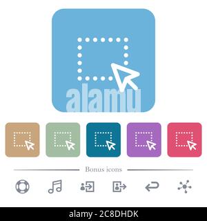Drag and drop operation white flat icons on color rounded square backgrounds. 6 bonus icons included Stock Vector