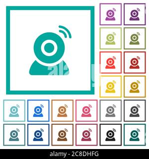 Wireless camera flat color icons with quadrant frames on white background Stock Vector