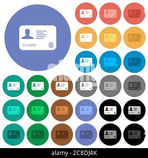ID card with fingerprint multi colored flat icons on round backgrounds. Included white, light and dark icon variations for hover and active status eff Stock Vector