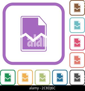Broken page simple icons in color rounded square frames on white background Stock Vector