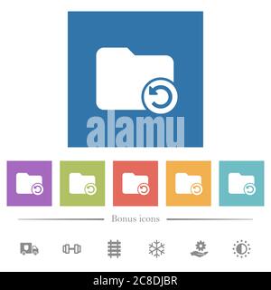 Undo directory last operation flat white icons in square backgrounds. 6 bonus icons included. Stock Vector