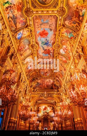 Paris, France - November 14, 2019: Interior view of the Opera National de Paris Garnier large foyer. Place for walk during the entracte Stock Photo
