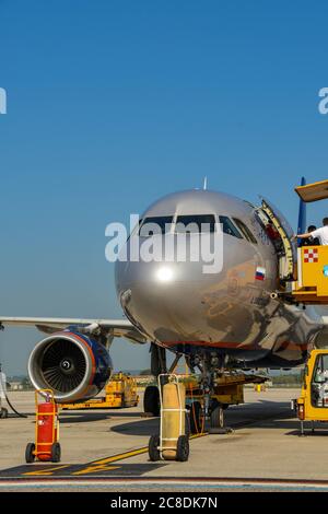 Verona, Italy - September 2018: Front view of an Aeroflot Airbus A320 aircraft at Verona airport. Stock Photo