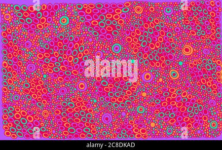 Organic colorful circles texture. Psychedelic stoner art. Abstract background for design. Zendoodle art for relaxation. Vector artwork. Stock Vector