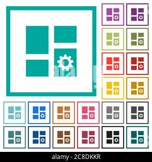 Dashboard settings flat color icons with quadrant frames on white background Stock Vector
