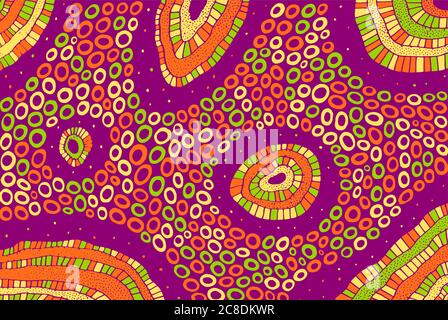 Colorful bright doodle surreal pattern. Ornament with abstract organic elements. Psychedelic cosmic texture. Vector illustration. Stock Vector