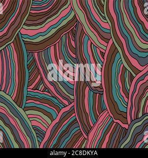 Mushroom pattern. Dark background. Forest floral texture. Wavy doodle line art. Chtonic organic artwork. Abstract pattern with ornaments. Vector illus Stock Vector