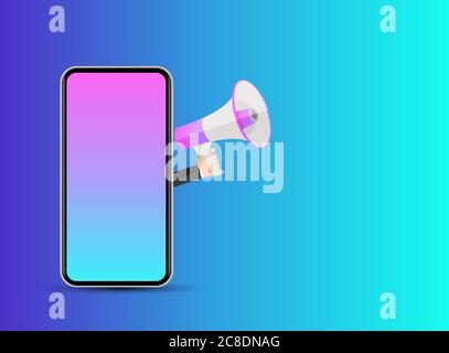 Abstract Mobile Phone with Hand and Megaphone. Vector illustration Stock Vector