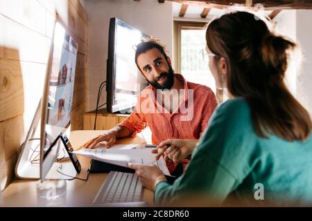 Young architects couple working at home Stock Photo